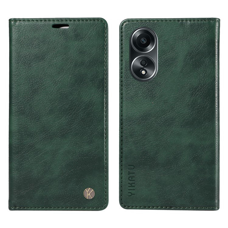 YIKATU YK-006 For Oppo A58 4G Leather Wallet Case Magnetic Closing Flip Phone Cover - Green