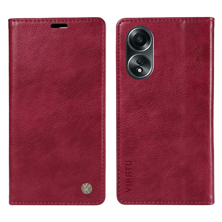 YIKATU YK-006 For Oppo A58 4G Leather Wallet Case Magnetic Closing Flip Phone Cover - Wine Red