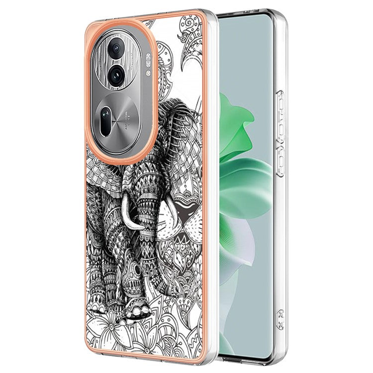 YB IMD Series-19 Style-D For Oppo Reno11 Pro 5G (Global) Electroplated Case TPU Pattern Print Back Phone Cover - Totem Elephant