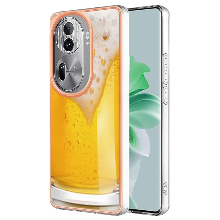 YB IMD Series-19 Style-D For Oppo Reno11 Pro 5G (Global) Electroplated Case TPU Pattern Print Back Phone Cover - Beer