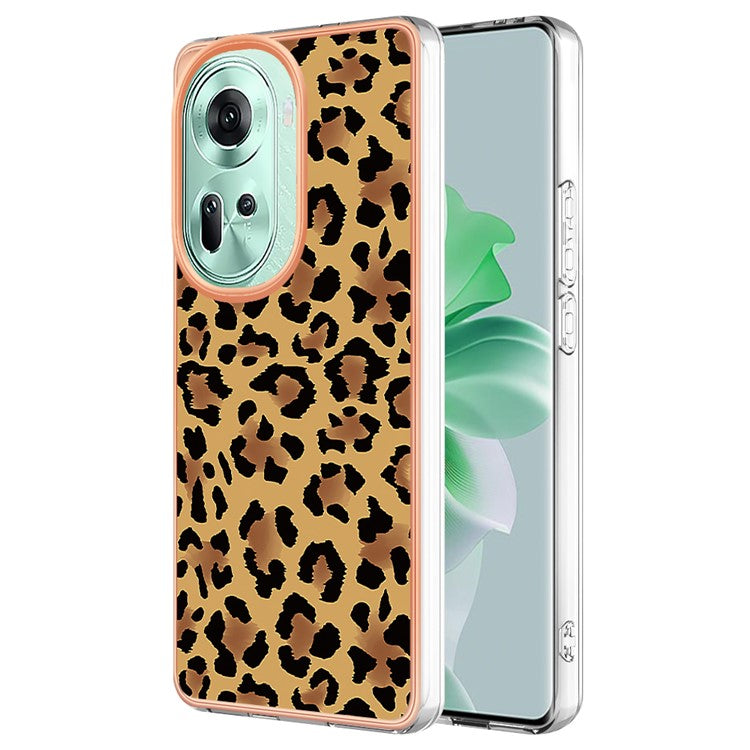 YB IMD Series-19 Style-D For Oppo Reno11 5G (Global) TPU Case Electroplated Pattern Slim Phone Shell - Leopard Print