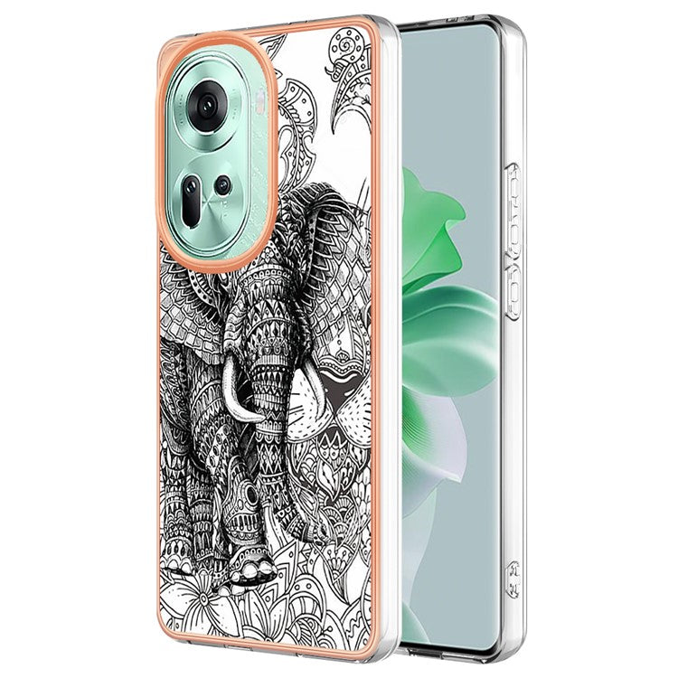 YB IMD Series-19 Style-D For Oppo Reno11 5G (Global) TPU Case Electroplated Pattern Slim Phone Shell - Totem Elephant