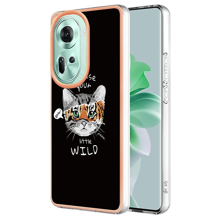 YB IMD Series-19 Style-D For Oppo Reno11 5G (Global) TPU Case Electroplated Pattern Slim Phone Shell - Cat / Tiger