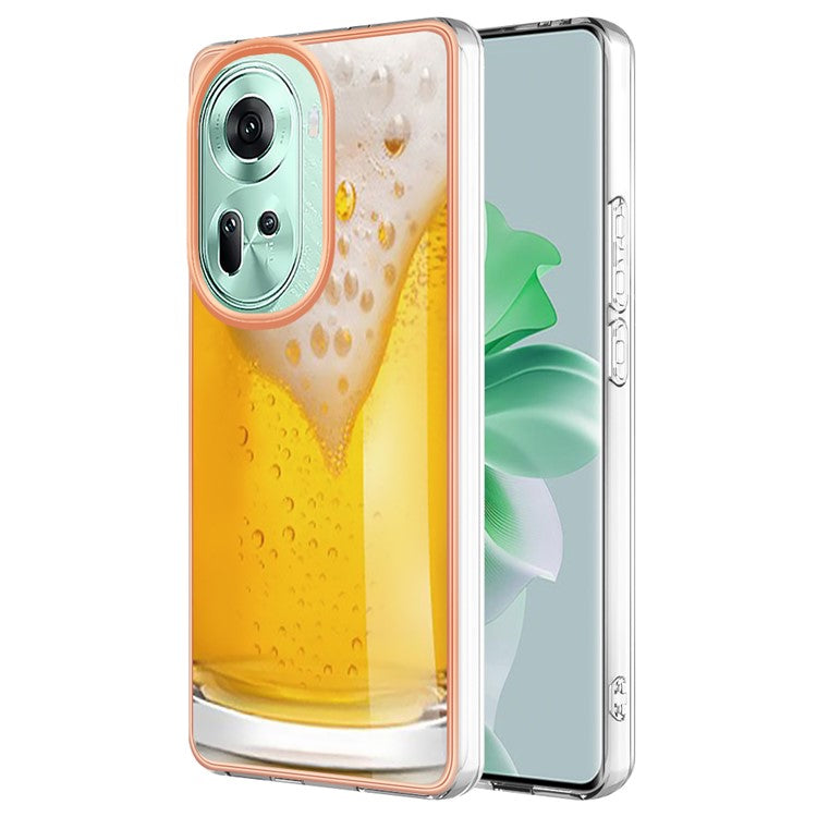 YB IMD Series-19 Style-D For Oppo Reno11 5G (Global) TPU Case Electroplated Pattern Slim Phone Shell - Beer