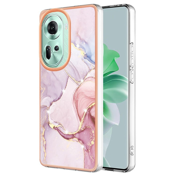 YB IMD Series-2 For Oppo Reno11 5G (Global) Case Marble Pattern Slim IMD TPU Phone Shell - Rose Gold 005