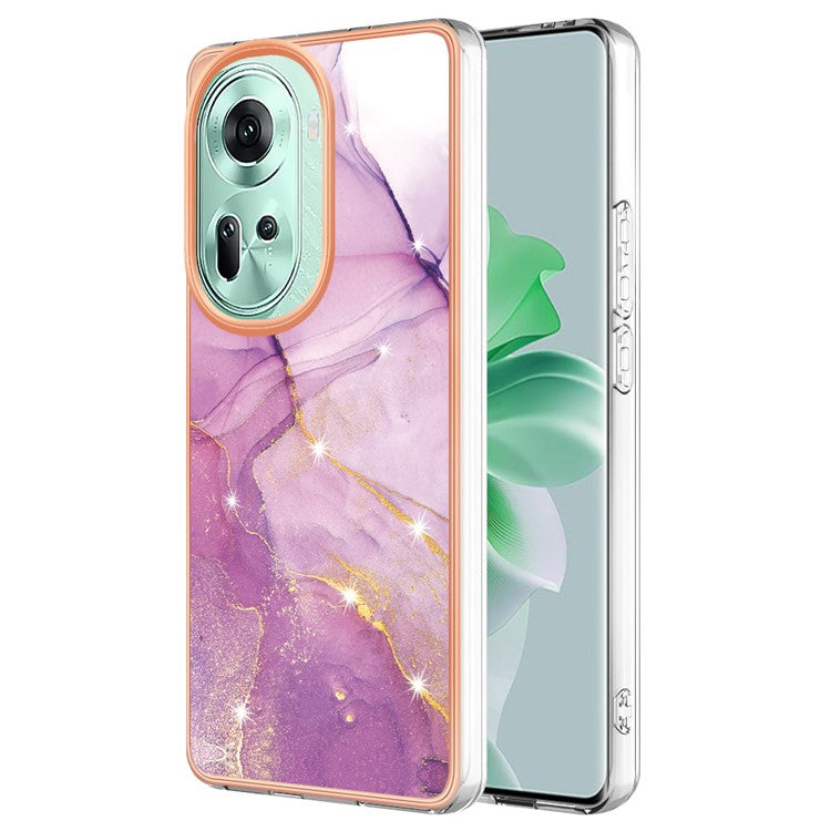 YB IMD Series-2 For Oppo Reno11 5G (Global) Case Marble Pattern Slim IMD TPU Phone Shell - Purple 001