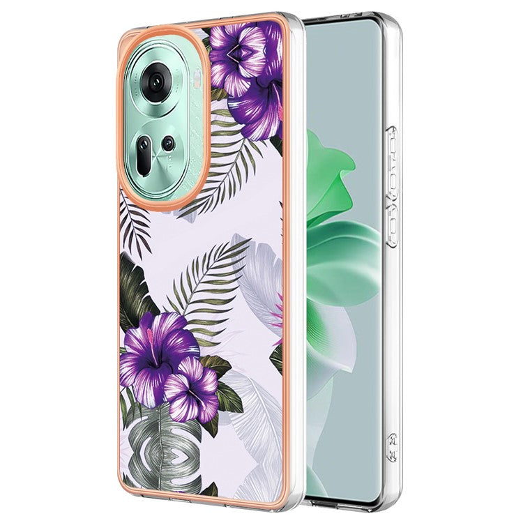 YB IMD Series-1 For Oppo Reno11 5G (Global) Case Electroplating Anti-Drop Soft TPU Phone Cover - Purple Flower