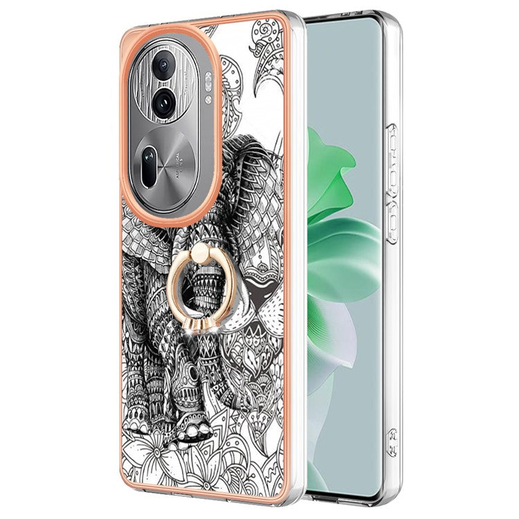 YB IMD Series-20 Style D for Oppo Reno11 Pro 5G (Global) TPU Case Pattern Printing 2.0mm Kickstand Cover - Totem Elephant