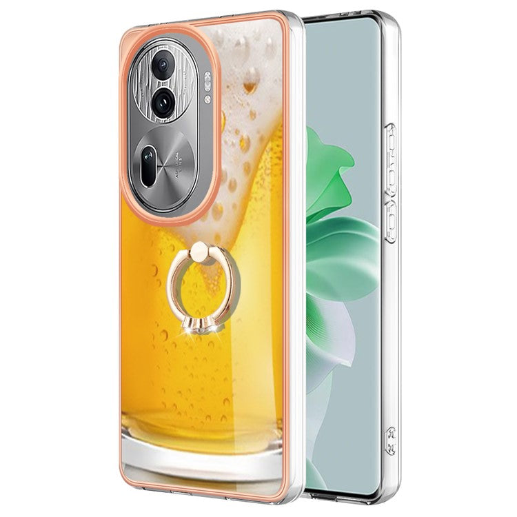 YB IMD Series-20 Style D for Oppo Reno11 Pro 5G (Global) TPU Case Pattern Printing 2.0mm Kickstand Cover - Beer