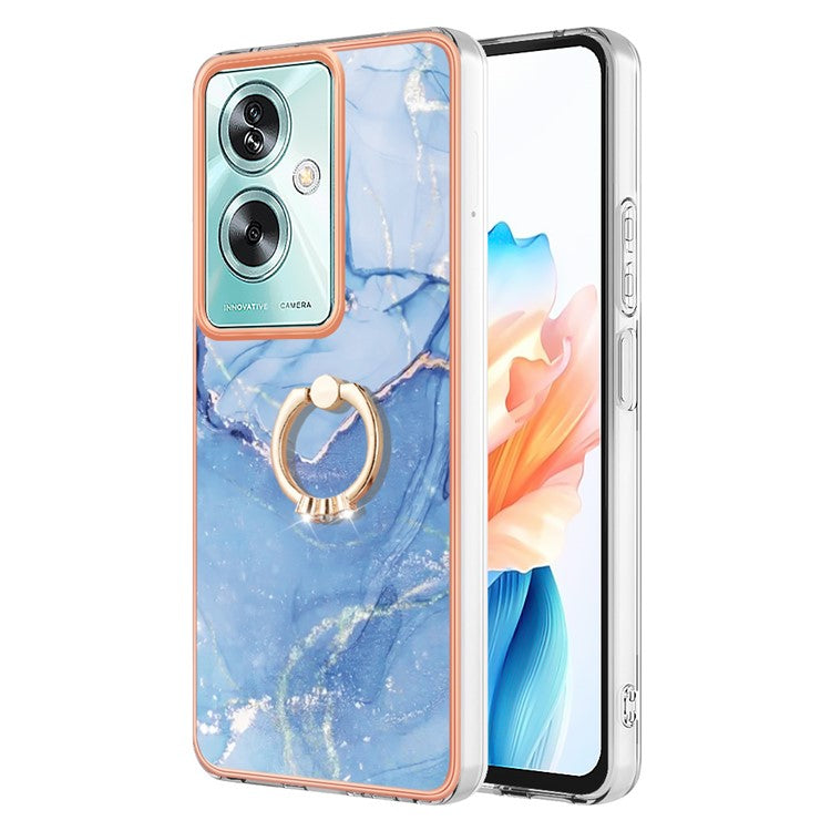 YB IMD Series-17 Style-E For Oppo A79 5G /  A2 5 Back Case Electroplated Ring Kickstand Phone Shell - Blue