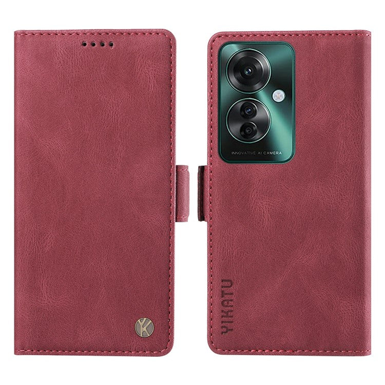 YIKATU YK-005 For Oppo Reno11 F 5G / F25 Pro 5G Leather Phone Case Stand Wallet Cover - Wine Red