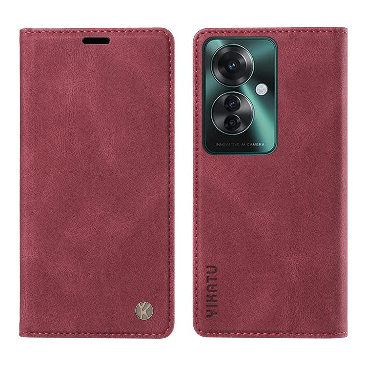 YIKATU YK-004 For Oppo Reno11 F 5G / F25 Pro 5G Leather Case Skin-touch Wallet Phone Cover - Wine Red