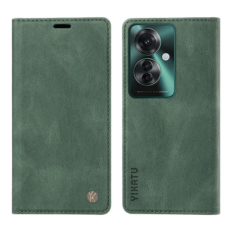 YIKATU YK-004 For Oppo Reno11 F 5G / F25 Pro 5G Leather Case Skin-touch Wallet Phone Cover - Green