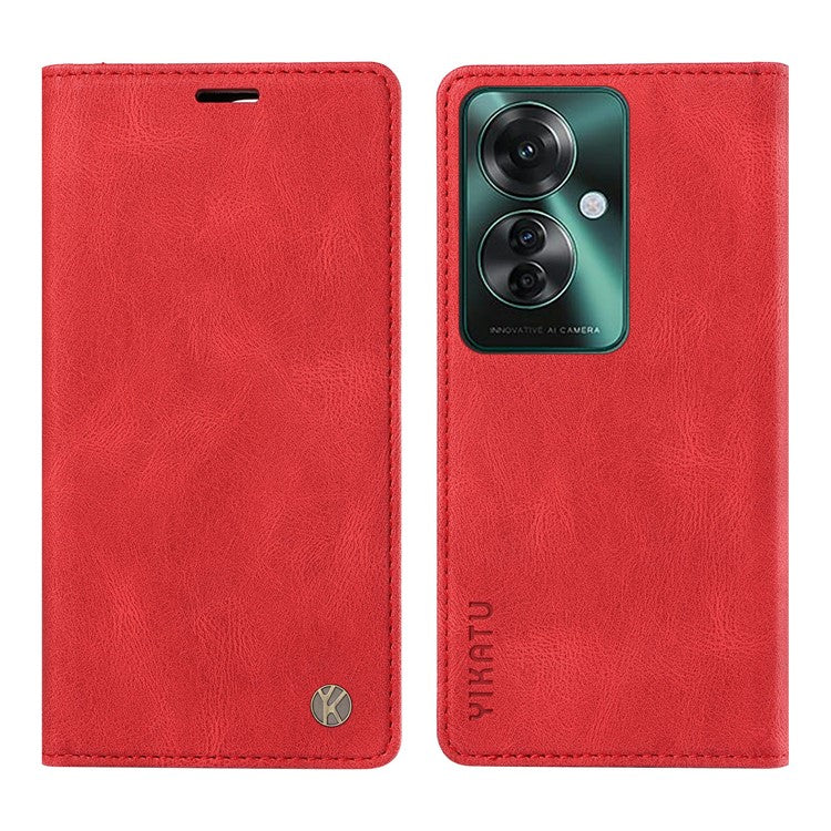 YIKATU YK-004 For Oppo Reno11 F 5G / F25 Pro 5G Leather Case Skin-touch Wallet Phone Cover - Red