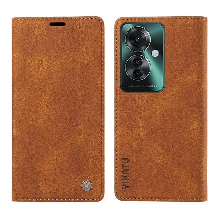 YIKATU YK-004 For Oppo Reno11 F 5G / F25 Pro 5G Leather Case Skin-touch Wallet Phone Cover - Brown