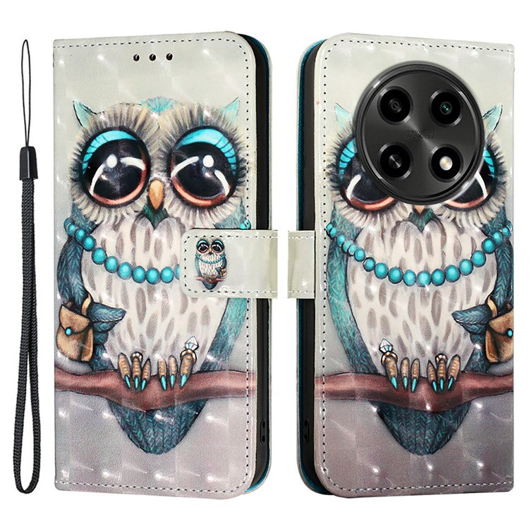 YB Pattern Printing Leather Series-2 For Oppo A2 Pro 5G / A3 Pro (China) 5G Case Flip Wallet Phone Cover - Grey Owl