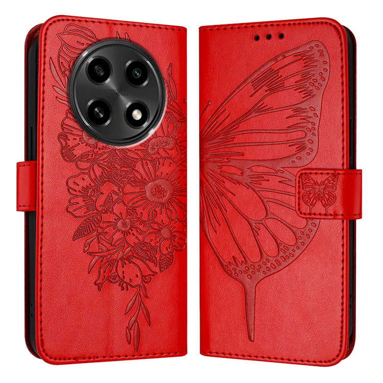 YB Imprinting Series-4 For Oppo A2 Pro 5G / A3 Pro (China) 5G Case with Wrist Strap Leather Wallet Phone Cover - Red