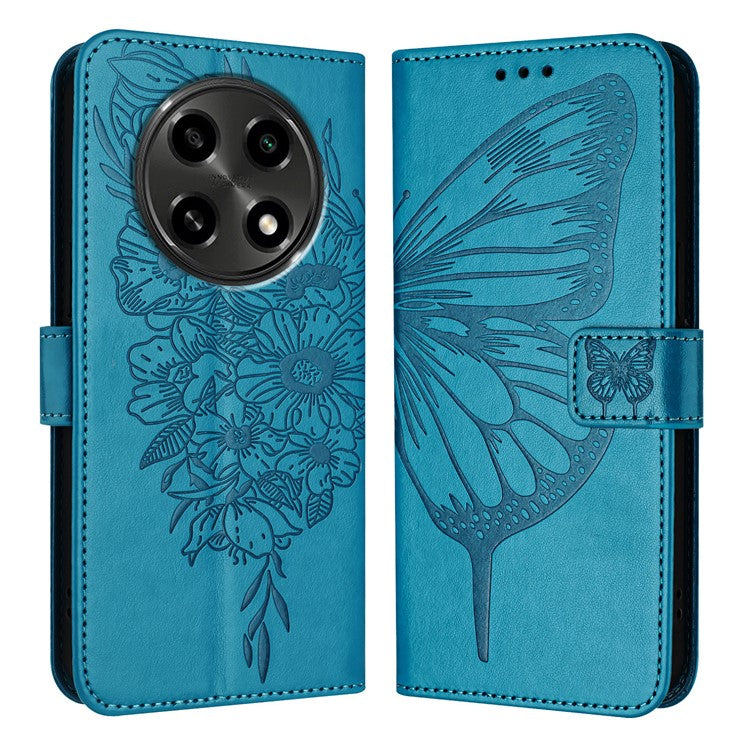 YB Imprinting Series-4 For Oppo A2 Pro 5G / A3 Pro (China) 5G Case with Wrist Strap Leather Wallet Phone Cover - Blue