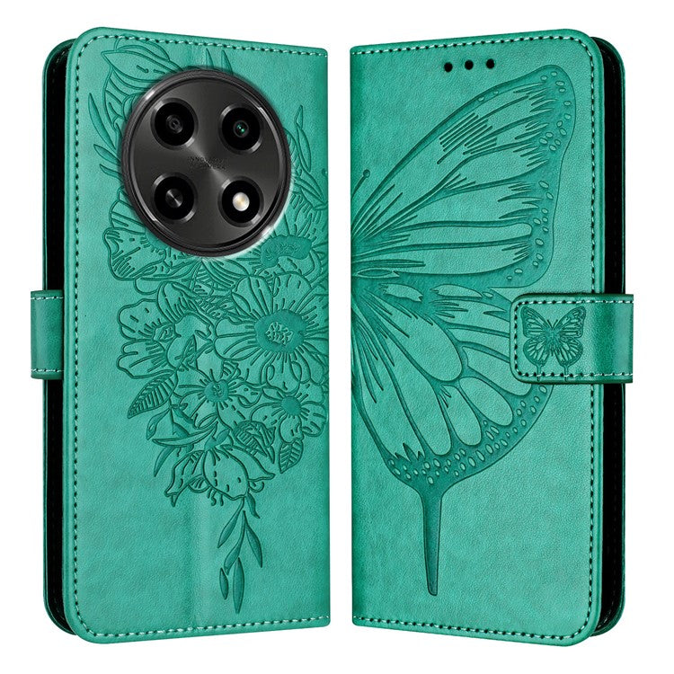 YB Imprinting Series-4 For Oppo A2 Pro 5G / A3 Pro (China) 5G Case with Wrist Strap Leather Wallet Phone Cover - Green