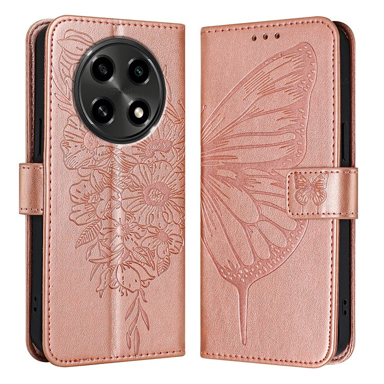 YB Imprinting Series-4 For Oppo A2 Pro 5G / A3 Pro (China) 5G Case with Wrist Strap Leather Wallet Phone Cover - Rose Gold