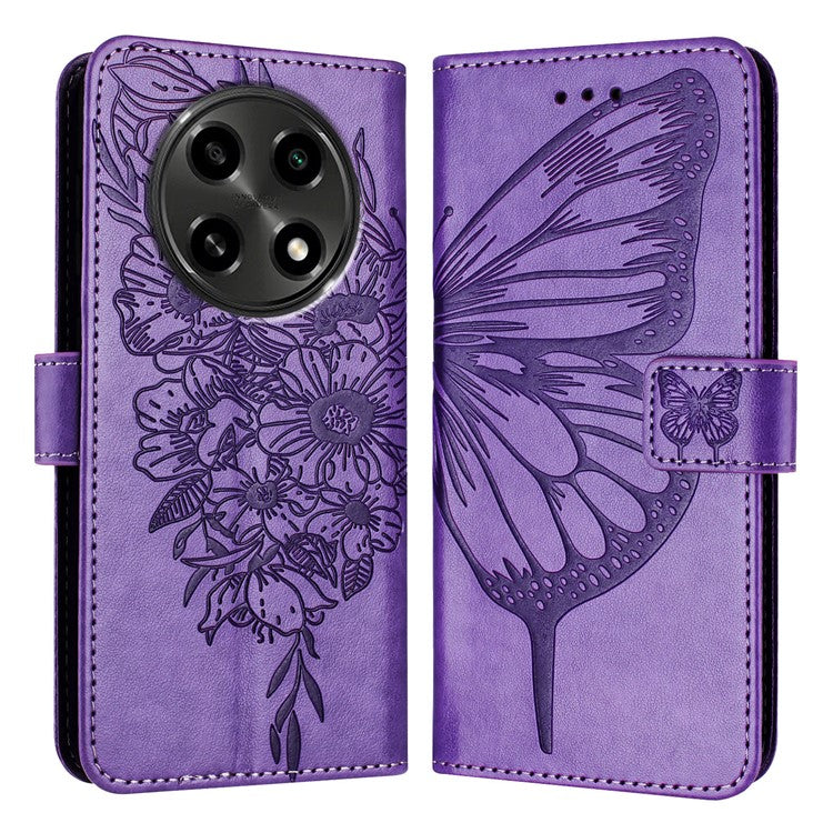 YB Imprinting Series-4 For Oppo A2 Pro 5G / A3 Pro (China) 5G Case with Wrist Strap Leather Wallet Phone Cover - Light Purple