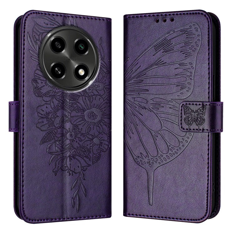 YB Imprinting Series-4 For Oppo A2 Pro 5G / A3 Pro (China) 5G Case with Wrist Strap Leather Wallet Phone Cover - Dark Purple