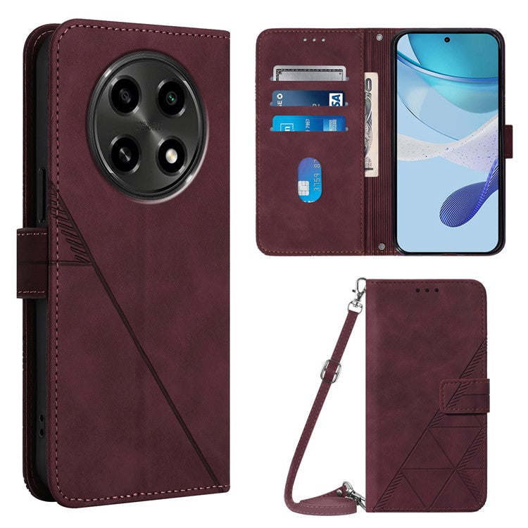 YB Imprinting Series-2 for Oppo A2 Pro 5G / A3 Pro (China) 5G Case PU Leather Imprinted Phone Cover with Shoulder Strap - Wine Red