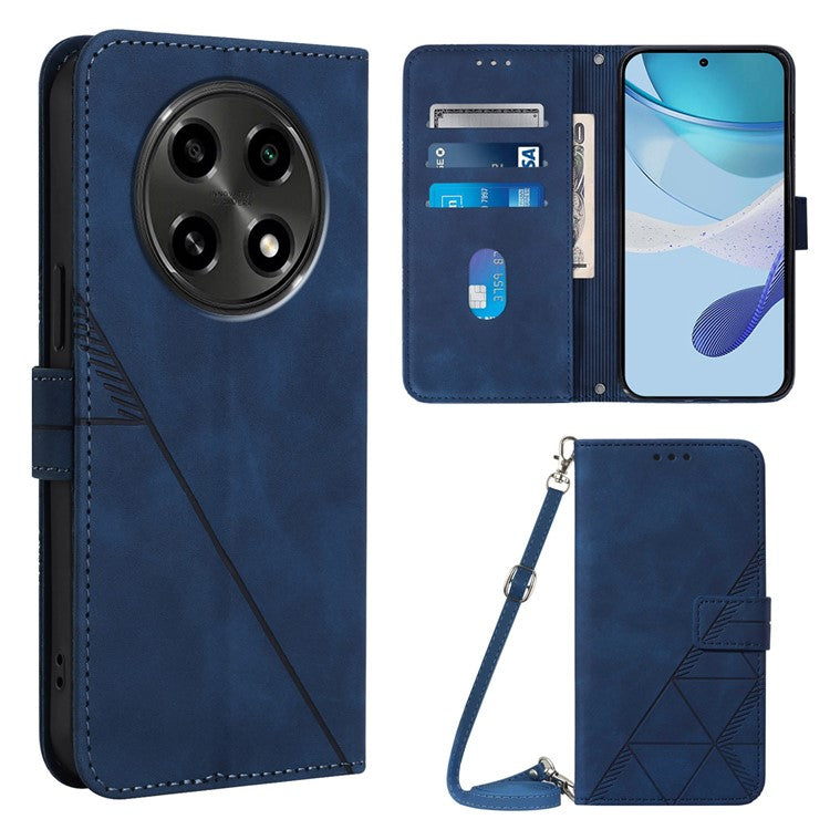 YB Imprinting Series-2 for Oppo A2 Pro 5G / A3 Pro (China) 5G Case PU Leather Imprinted Phone Cover with Shoulder Strap - Sapphire