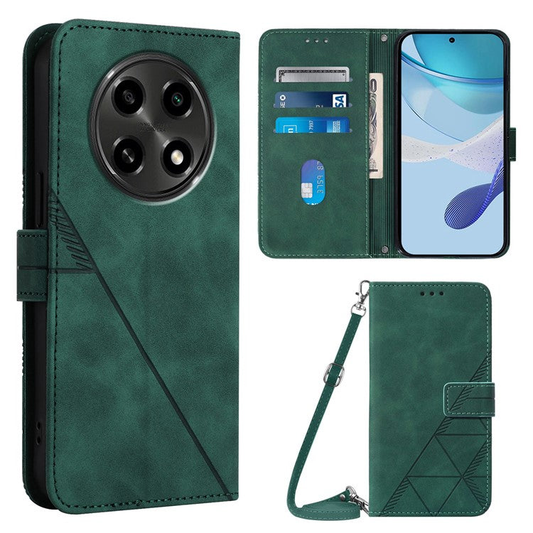 YB Imprinting Series-2 for Oppo A2 Pro 5G / A3 Pro (China) 5G Case PU Leather Imprinted Phone Cover with Shoulder Strap - Blackish Green