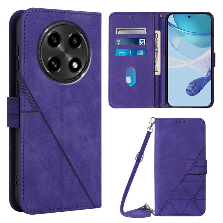 YB Imprinting Series-2 for Oppo A2 Pro 5G / A3 Pro (China) 5G Case PU Leather Imprinted Phone Cover with Shoulder Strap - Purple