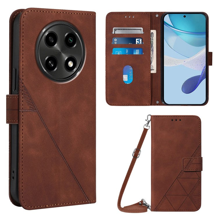 YB Imprinting Series-2 for Oppo A2 Pro 5G / A3 Pro (China) 5G Case PU Leather Imprinted Phone Cover with Shoulder Strap - Brown