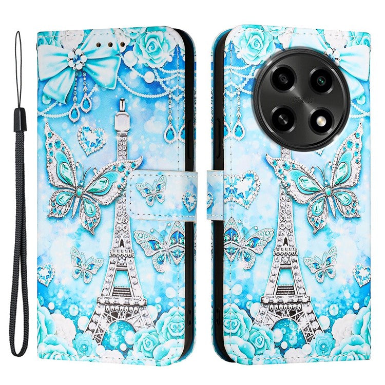 YB Pattern Printing Leather Series-4 for Oppo A2 Pro 5G / A3 Pro (China) 5G Leather Phone Case Wallet Flip Cover - Eiffel Tower and Butterfly