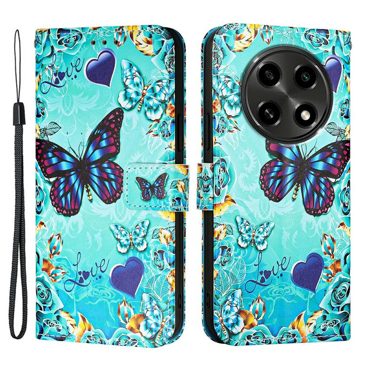 YB Pattern Printing Leather Series-4 for Oppo A2 Pro 5G / A3 Pro (China) 5G Leather Phone Case Wallet Flip Cover - Butterfly and Heart