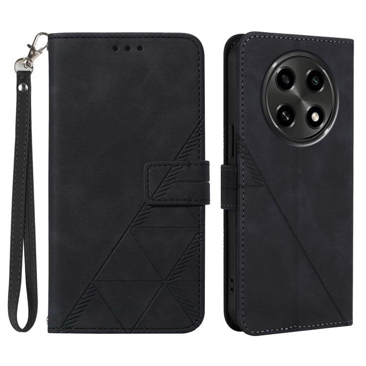 YB Imprinting Series-1 For Oppo A2 Pro 5G / A3 Pro (China) 5G Case PU Leather Wrist Strap Magnetic Closure Phone Cover - Black