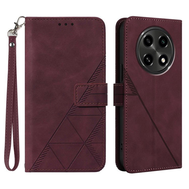 YB Imprinting Series-1 For Oppo A2 Pro 5G / A3 Pro (China) 5G Case PU Leather Wrist Strap Magnetic Closure Phone Cover - Wine Red