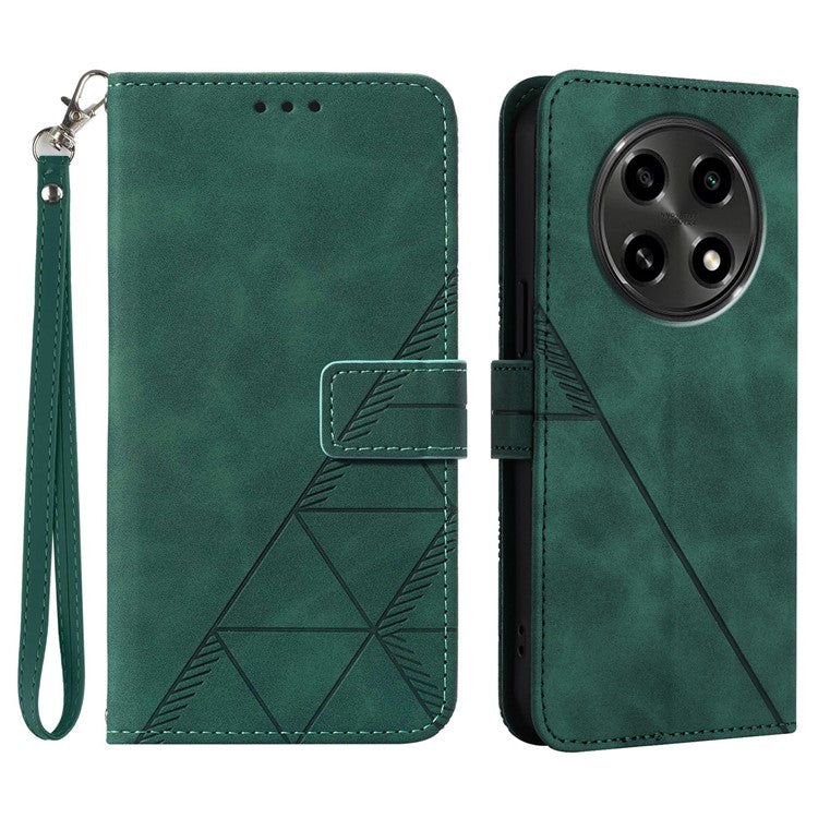 YB Imprinting Series-1 For Oppo A2 Pro 5G / A3 Pro (China) 5G Case PU Leather Wrist Strap Magnetic Closure Phone Cover - Blackish Green