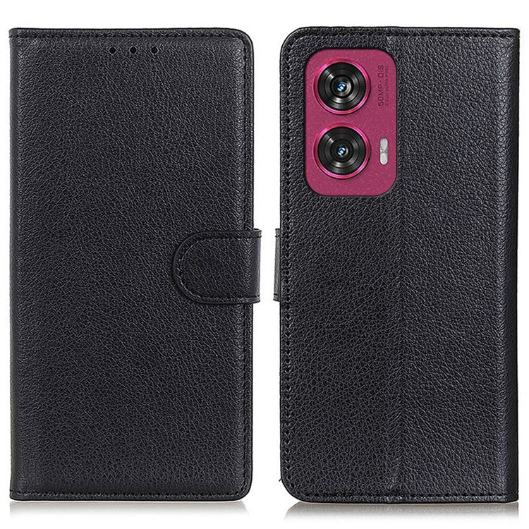 For Motorola Edge 50 Fusion 5G Case Litchi Texture Wallet Leather Phone Cover Wholesale - Black