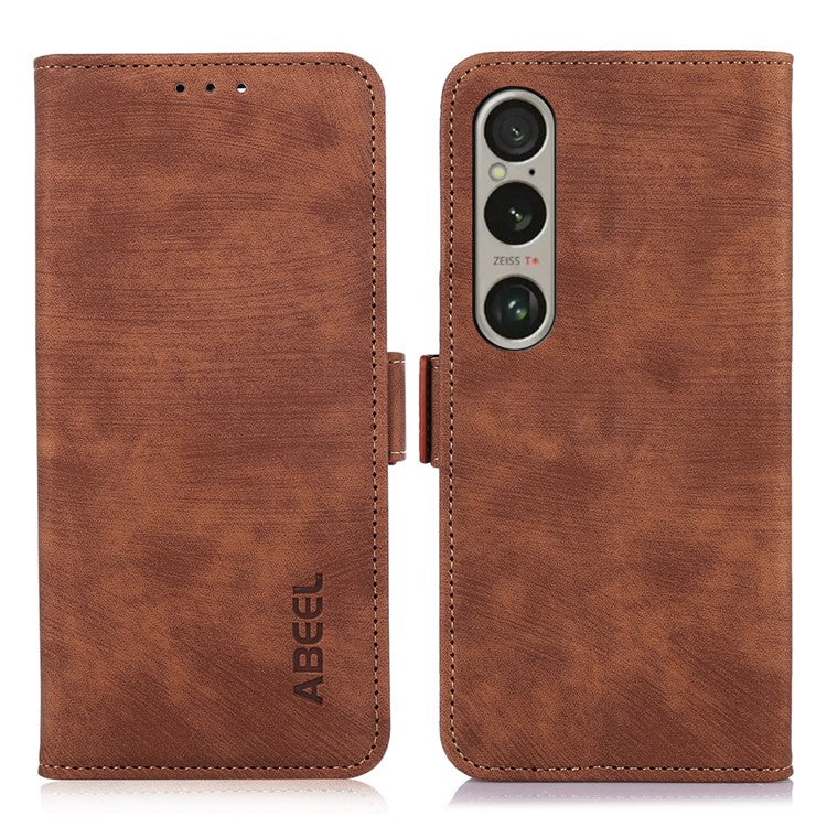 ABEEL For Sony Xperia 1 VI Case Retro Phone Leather Cover with Wallet Stand - Brown