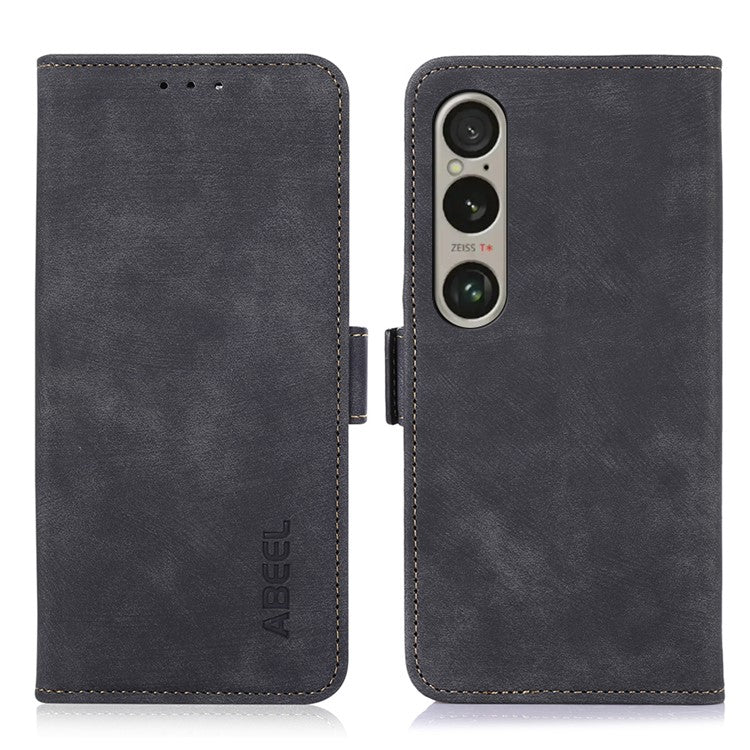 ABEEL For Sony Xperia 1 VI Case Retro Phone Leather Cover with Wallet Stand - Black