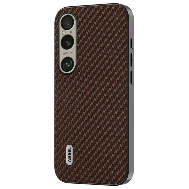 ABEEL For Sony Xperia 1 VI Carbon Fiber Texture Case Leather Coated PC+TPU Phone Cover - Brown