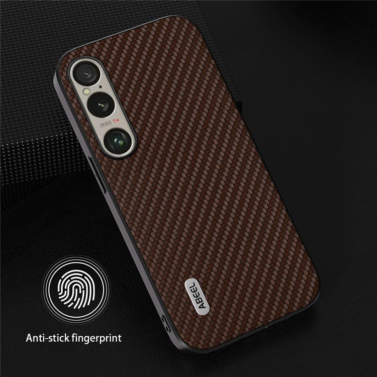 ABEEL For Sony Xperia 1 VI Carbon Fiber Texture Case Leather Coated PC+TPU Phone Cover - Brown