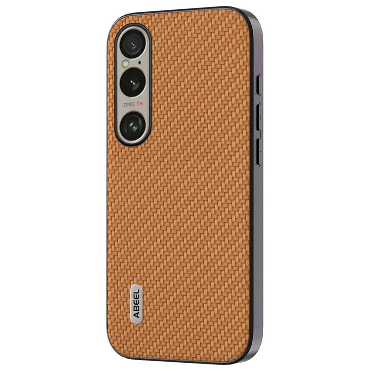 ABEEL For Sony Xperia 1 VI Carbon Fiber Texture Case Leather Coated PC+TPU Phone Cover - Light Brown