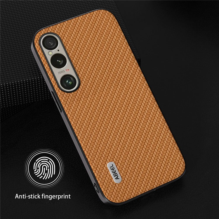 ABEEL For Sony Xperia 1 VI Carbon Fiber Texture Case Leather Coated PC+TPU Phone Cover - Light Brown