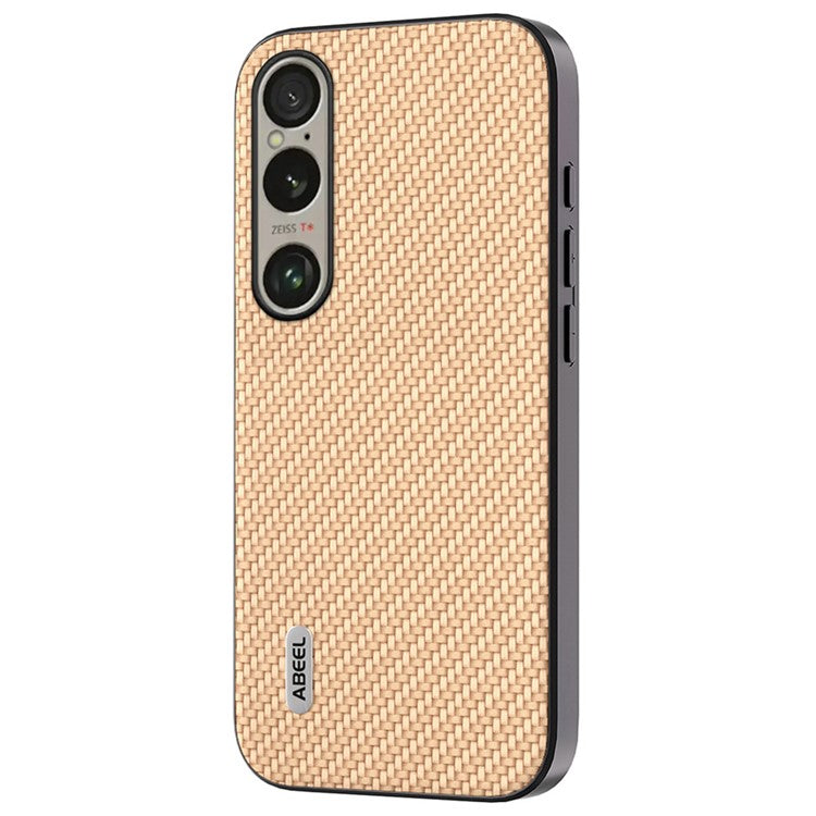 ABEEL For Sony Xperia 1 VI Carbon Fiber Texture Case Leather Coated PC+TPU Phone Cover - Light Yellow