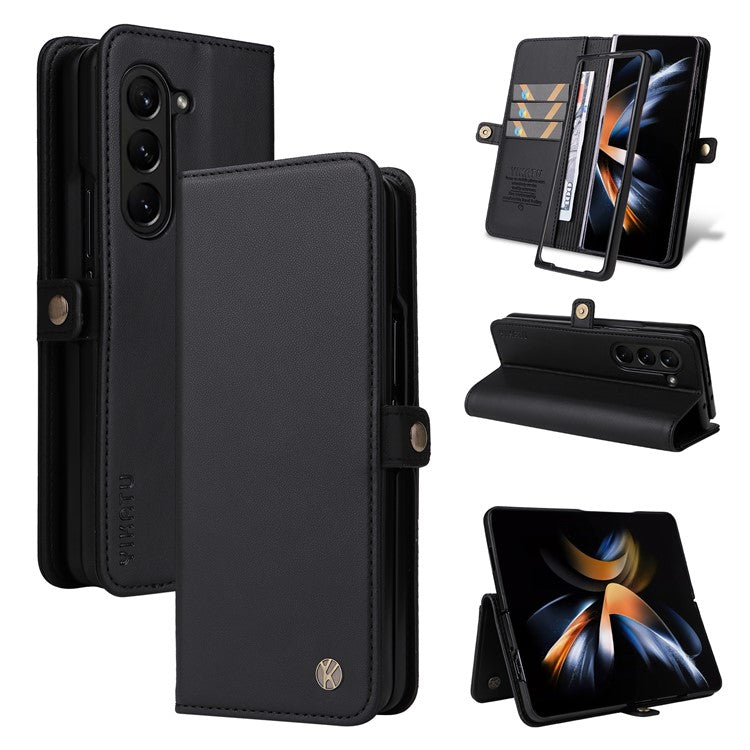 YIKATU YK- 001 for Samsung Galaxy Z Fold6 5G Case PU Leather Strong Magnetic Flip Hone Cover - Black