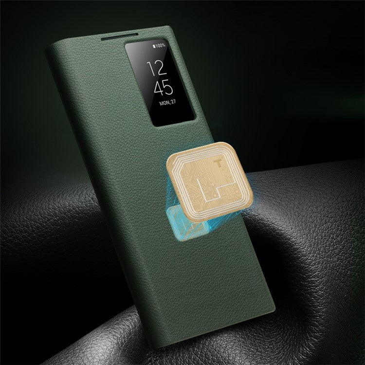 QIALINO For Samsung Galaxy S24 Ultra Case View Window Genuine Cow Leather Flip Phone Cover - Black