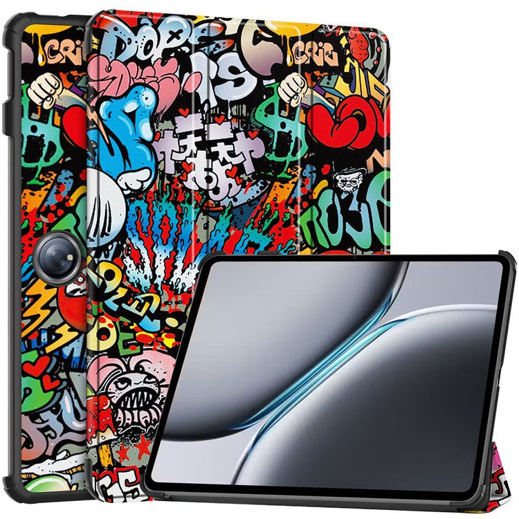 For OnePlus Pad 2 Stand Case Pattern Print Leather Tablet Cover - Graffiti