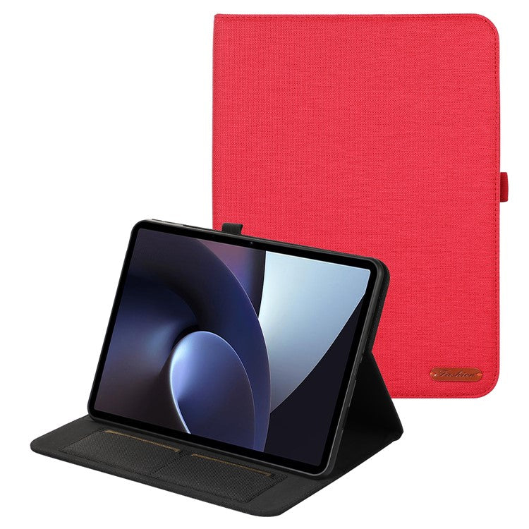 For OnePlus Pad Pro Leather Case Card Holder Cloth Texture Tablet Stand Cover - Red