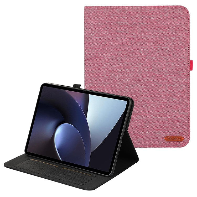 For OnePlus Pad Pro Leather Case Card Holder Cloth Texture Tablet Stand Cover - Pink