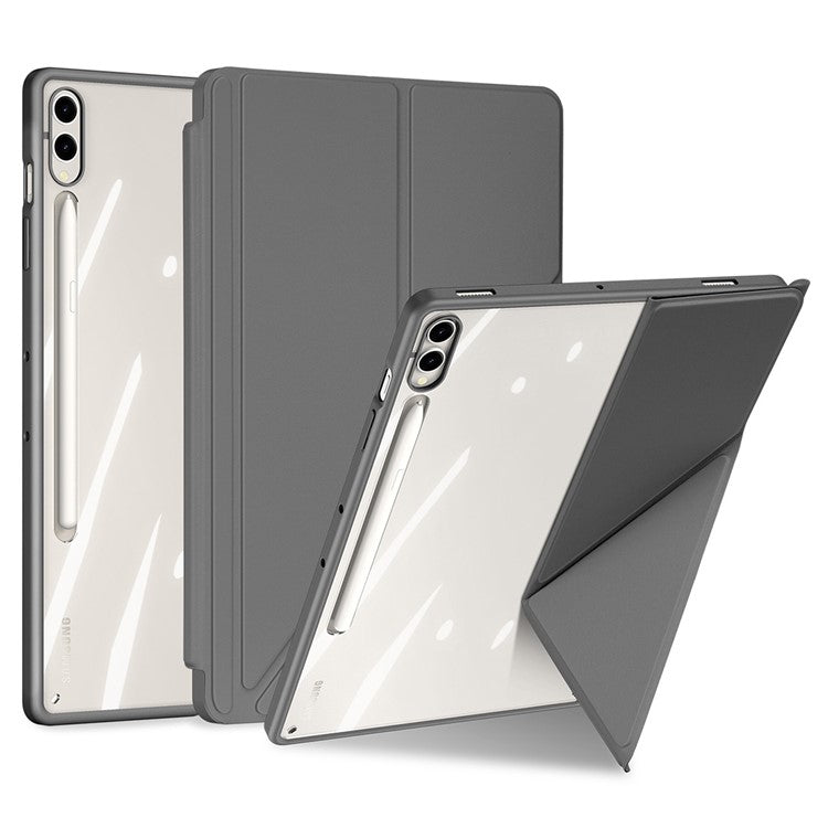 DUX DUCIS Magi Series for Samsung Galaxy Tab S10+ / S9+ / S9 FE+ Case Origami Stand Leather+PC+TPU Clear Back Cover - Grey